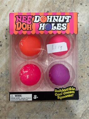 Nee Doh Donut Holes 4-Pack Squeeze Toys - Neon Orange, Hot Pink, Magenta, Purple
